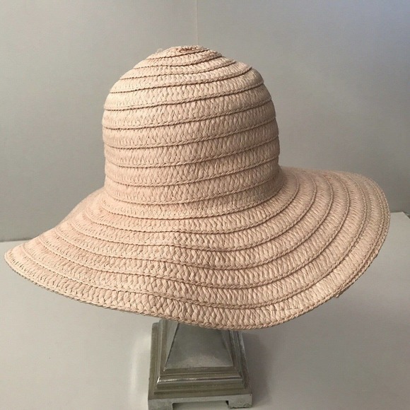 Time & True Hat Ladies Pink/Peach Woven Soft Brim Panama Pre-Owned - Picture 2 of 7